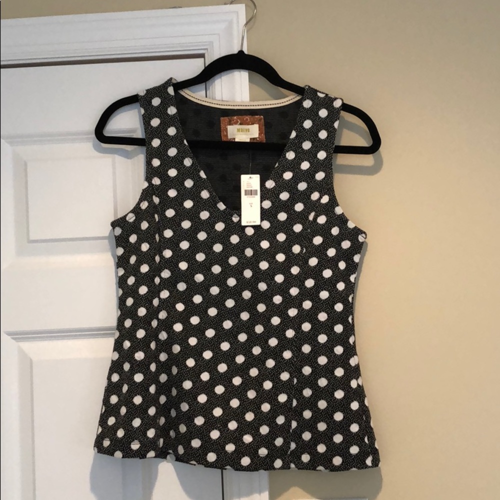 NWT* Maeve ANTHRO Navy and White Polka Dot Tank